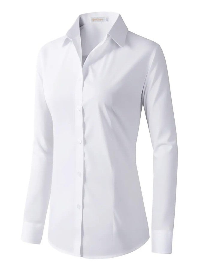 Beninos Womens Dress Shirts Long Sleeve Button Down Shirt Work Wear (225 White, L) - Image 1
